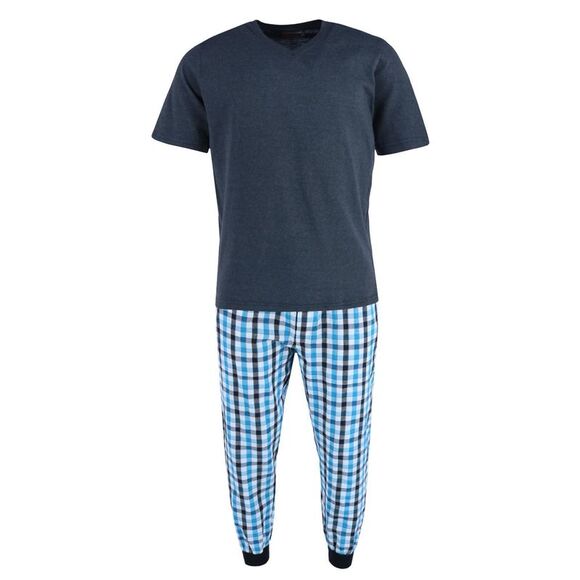 Ten West Apparel Men's V-Neck Top With Plaid Jogger Lounge Set - Picture 1 of 4